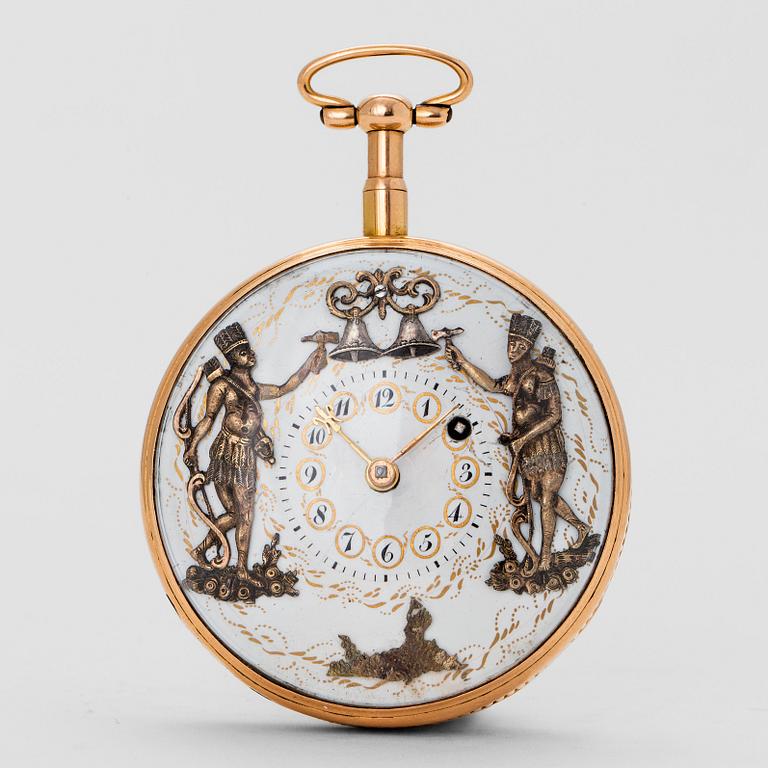 Pocket watch, gold, repeating automaton, ca 1820.