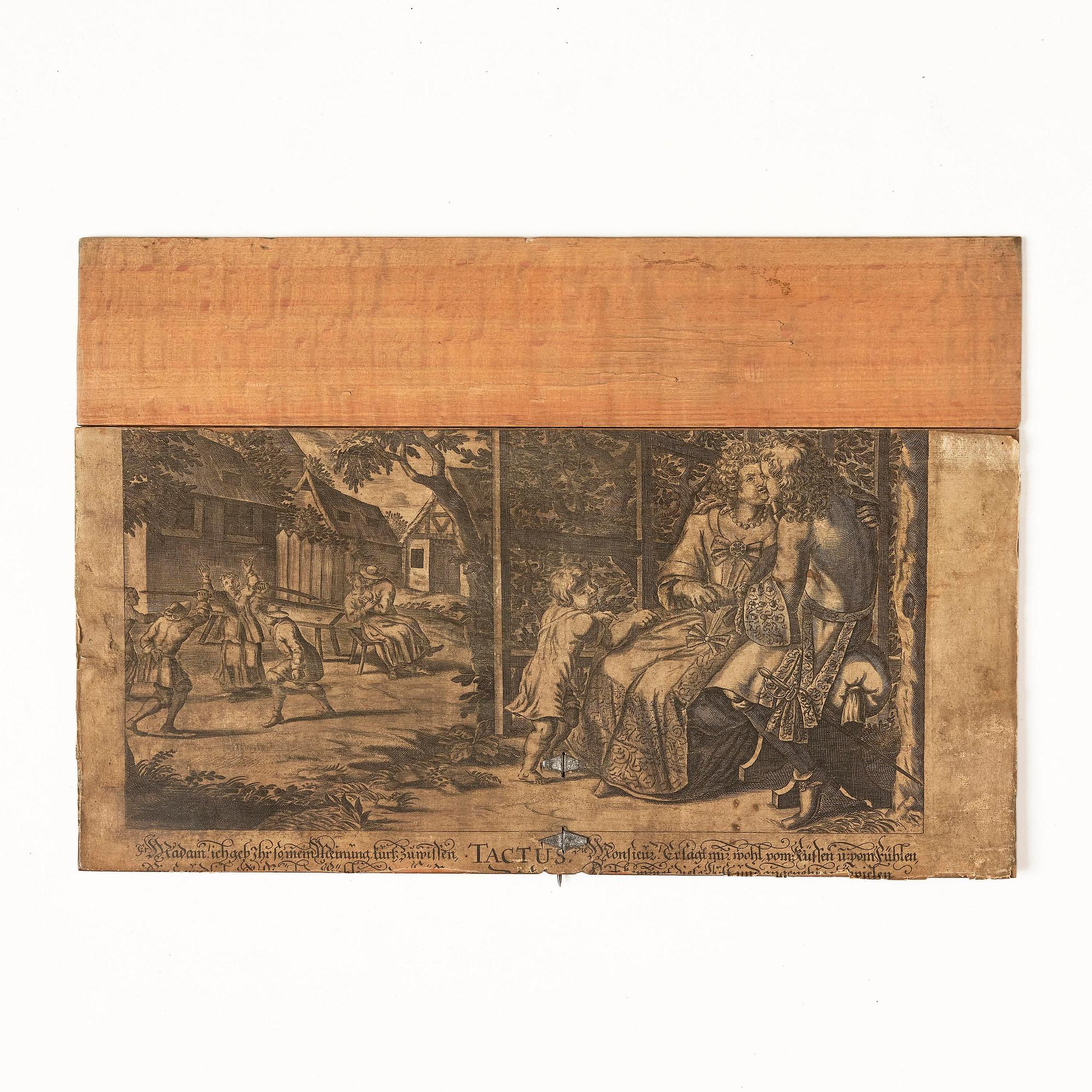 A presumably German baroque repoussé brass writing box, late 17th century.