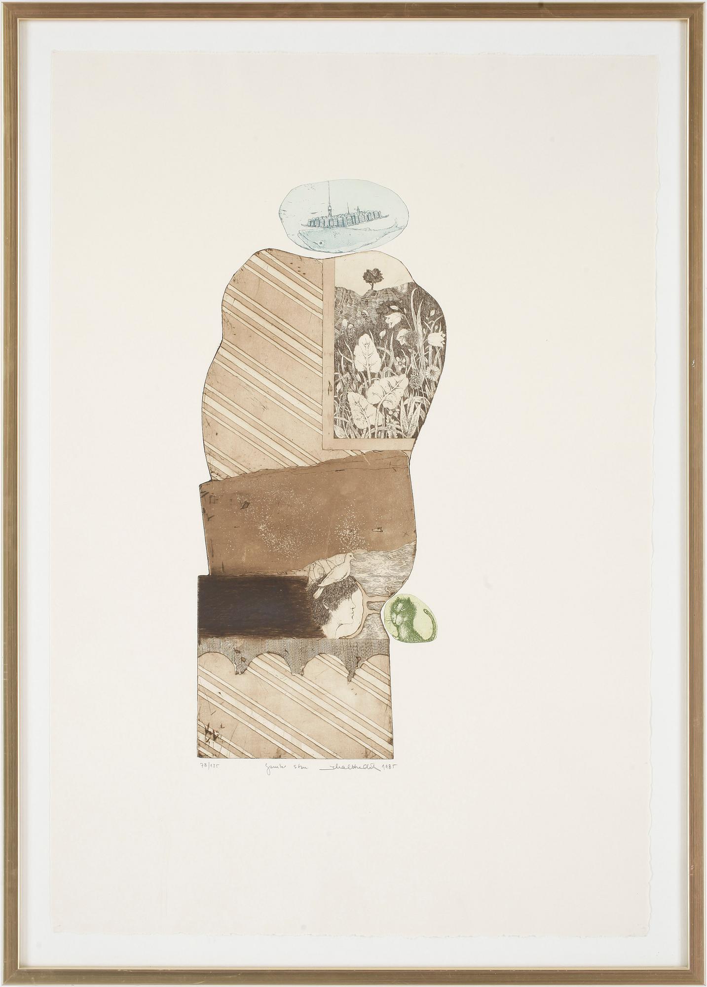 OKÄND KONSTNÄR, färgetsning. Signerad M Hudak och daterad 1985, numrerad 78/135.