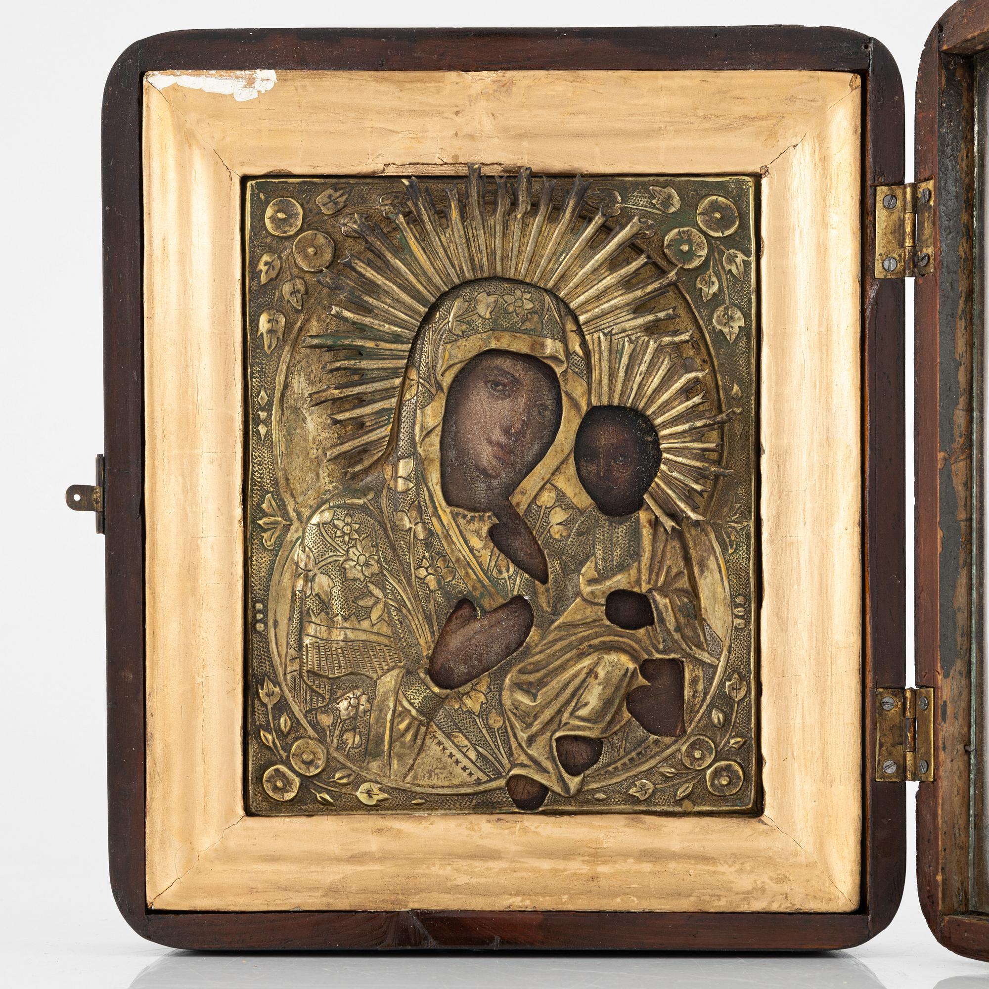 Ikon, Ryssland, 1800-tal med ochlad, Madonnan med barbet.