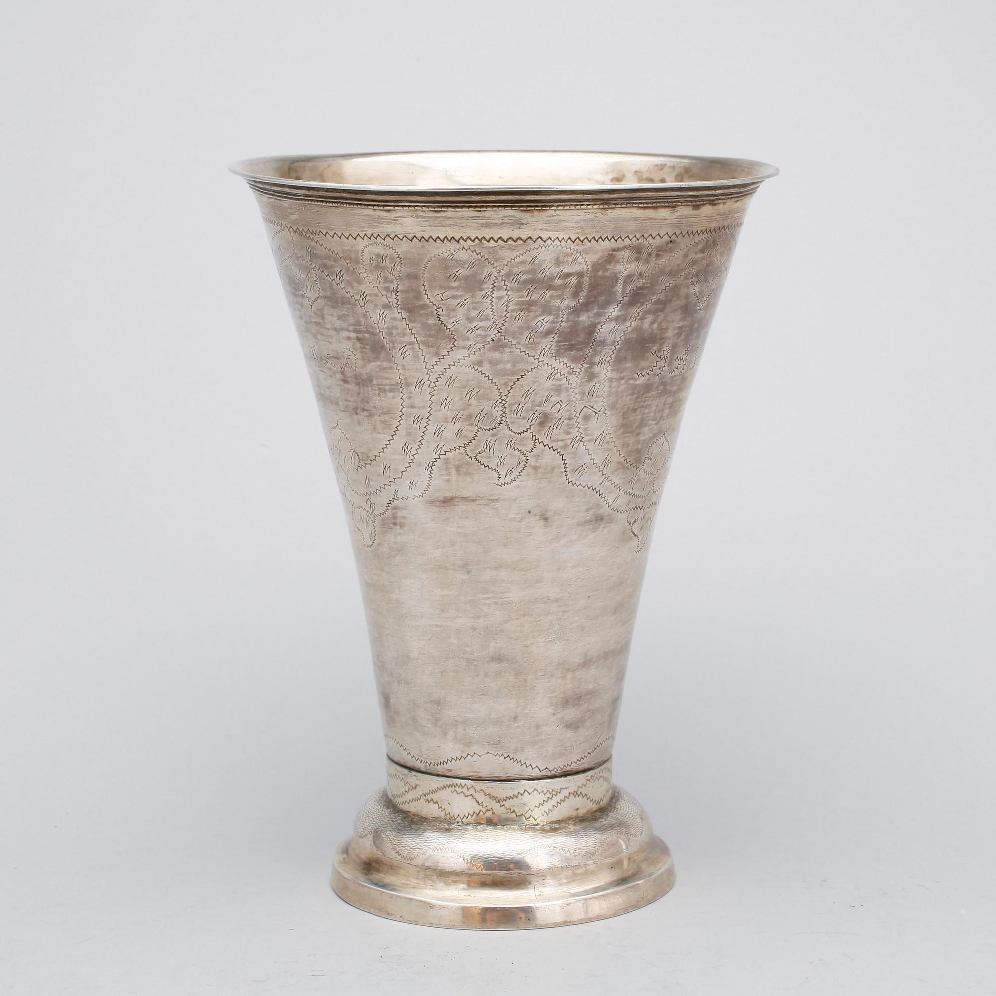 BÄGARE, silver, Carl Fredrik Seseman, Arboga 1788. Vikt ca 394 gram.