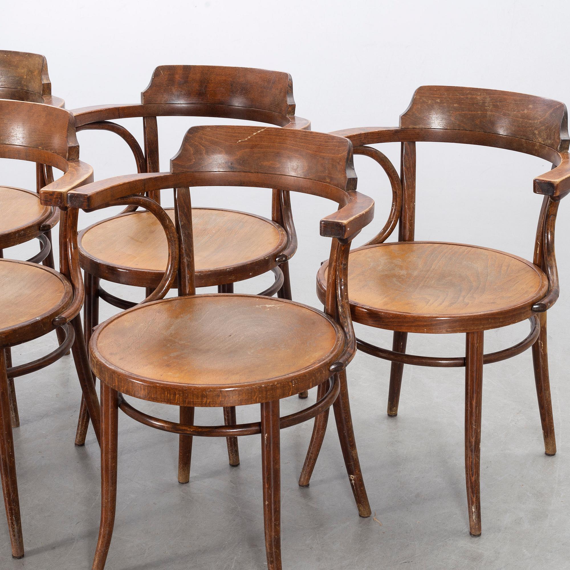FIVE DREVOUNIA BENTWOOD  CHAIRS MID 20TH CENTURY.