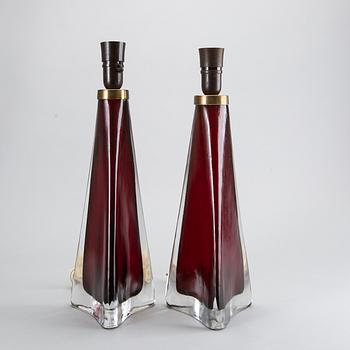 CARL FAGERLUND, A pair of table lamps, Orrefors, second half of the 20th century.