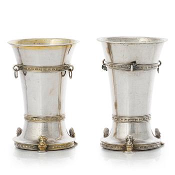 160. A pair of Swedish mid 18th century parcel-gilt silver beakers, mark of Laurens Stabeus, Stockholm 1751.