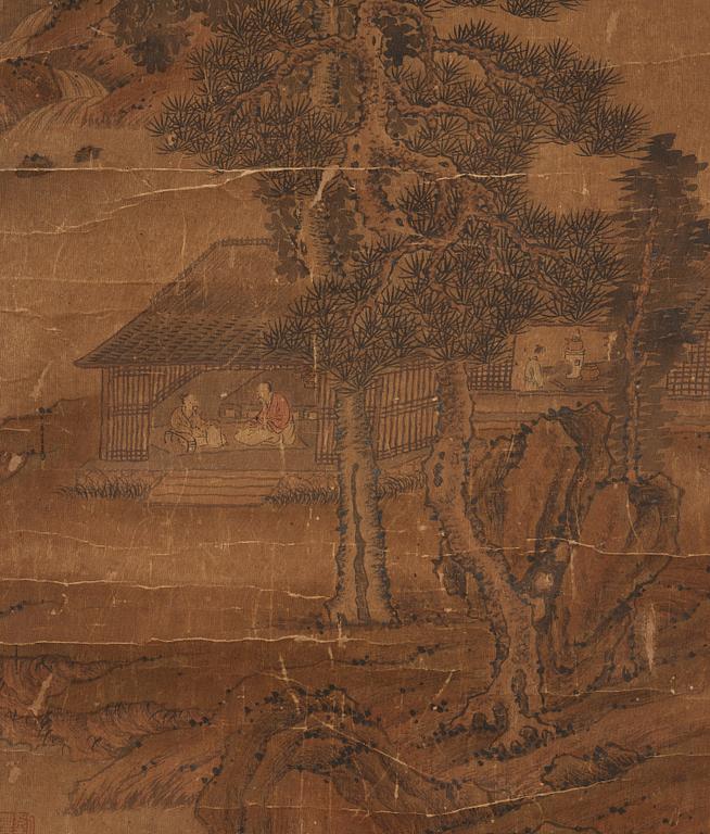 A hanging scroll of a landscape in Song style, Qing dynasty, 19th century.