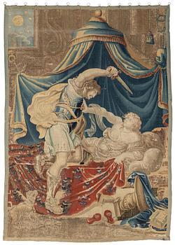 436. A tapestry, "The death of Messalina", c. 312 x 220 cm, France/Flanders, 17th century.