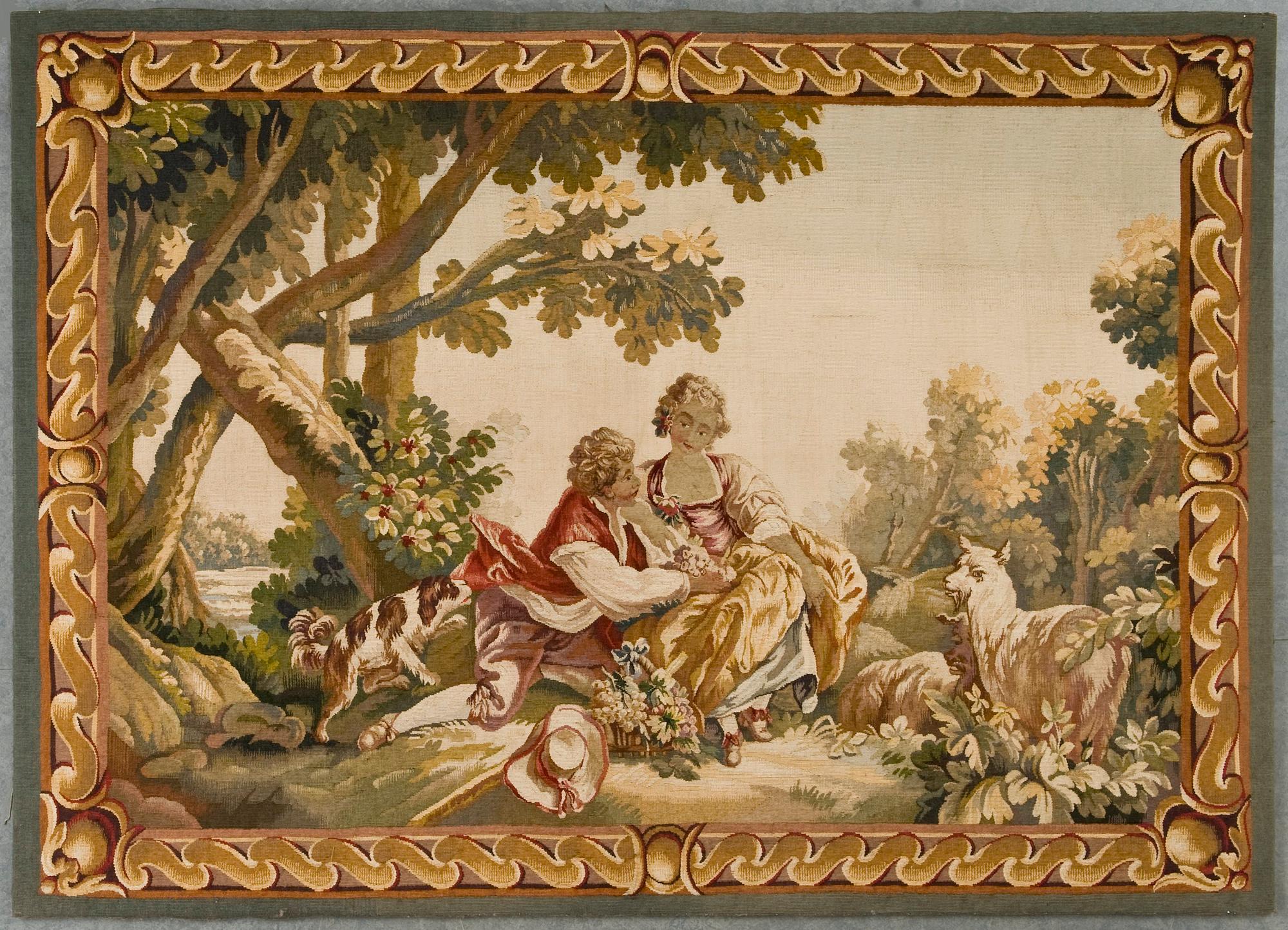 VÄVD TAPET, gobelängteknik. 117x163,5 cm. Frankrike 1800-talets andra hälft - omkring 1900.