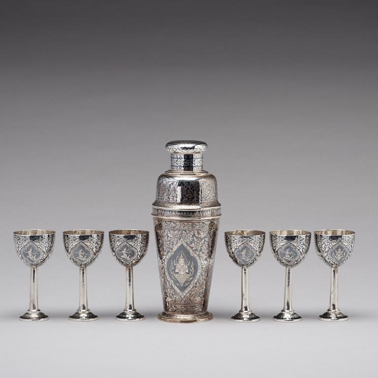 COCKTAILSET, åtta delar, silver. Thailand.