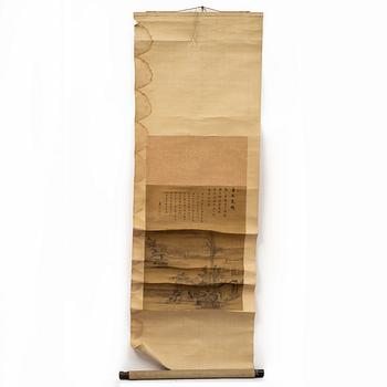 Unidentified artist, figures and pagoda in landscape, China, around 1900.