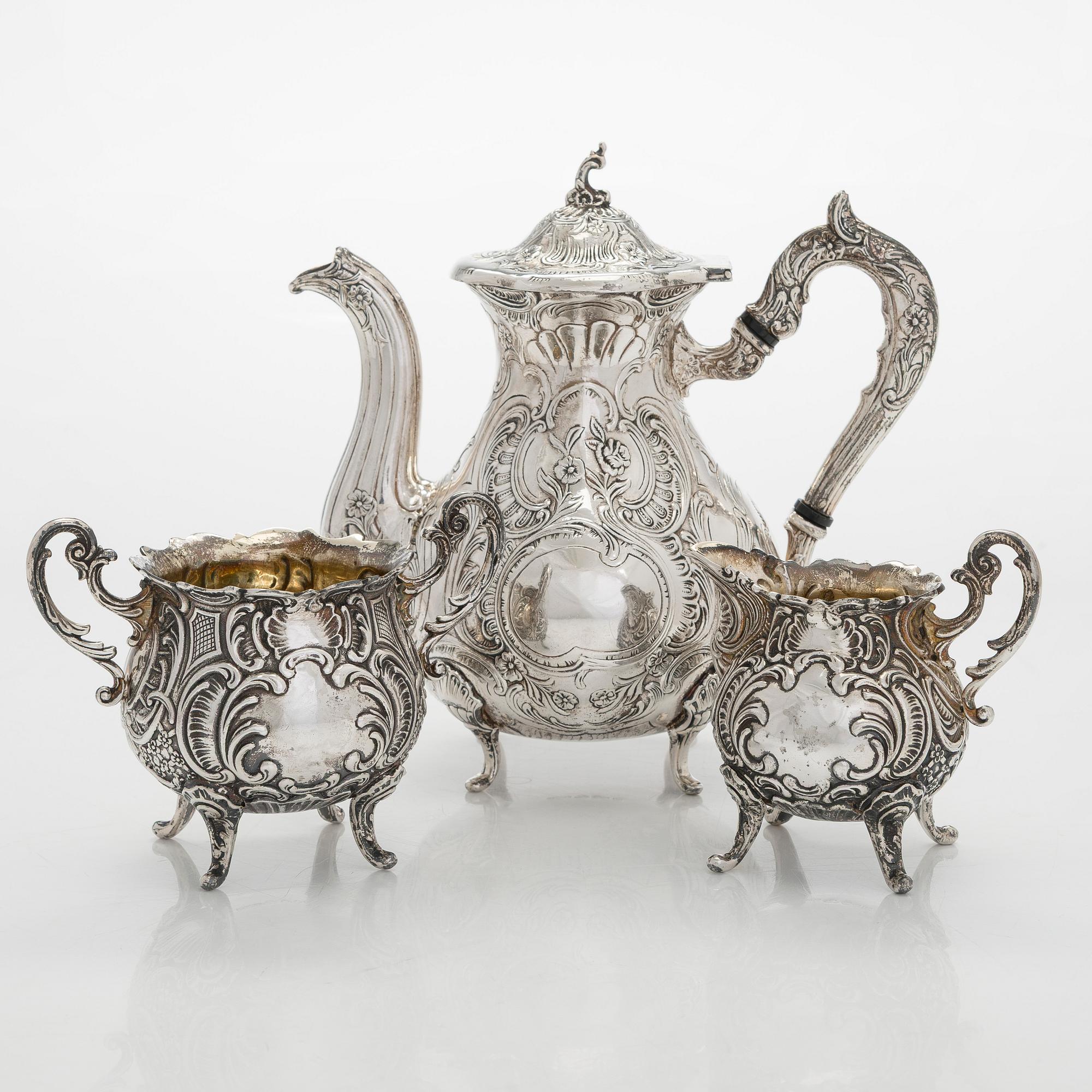 Kaffeservis, 3 delar, silver, rokokostil, GEWE, Malmö 1959.