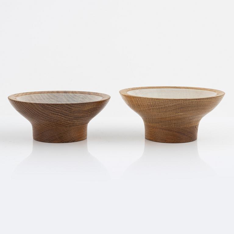 Magnus Ek, a set of five oak bowls for Oaxen Krog, 2020.