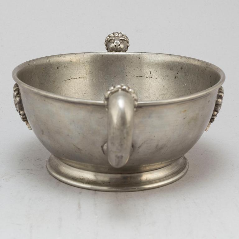 ANNA PETRUS, probaly, a pewter bowl with lionhead handles, Svenskt Tenn, Stockholm 1927.