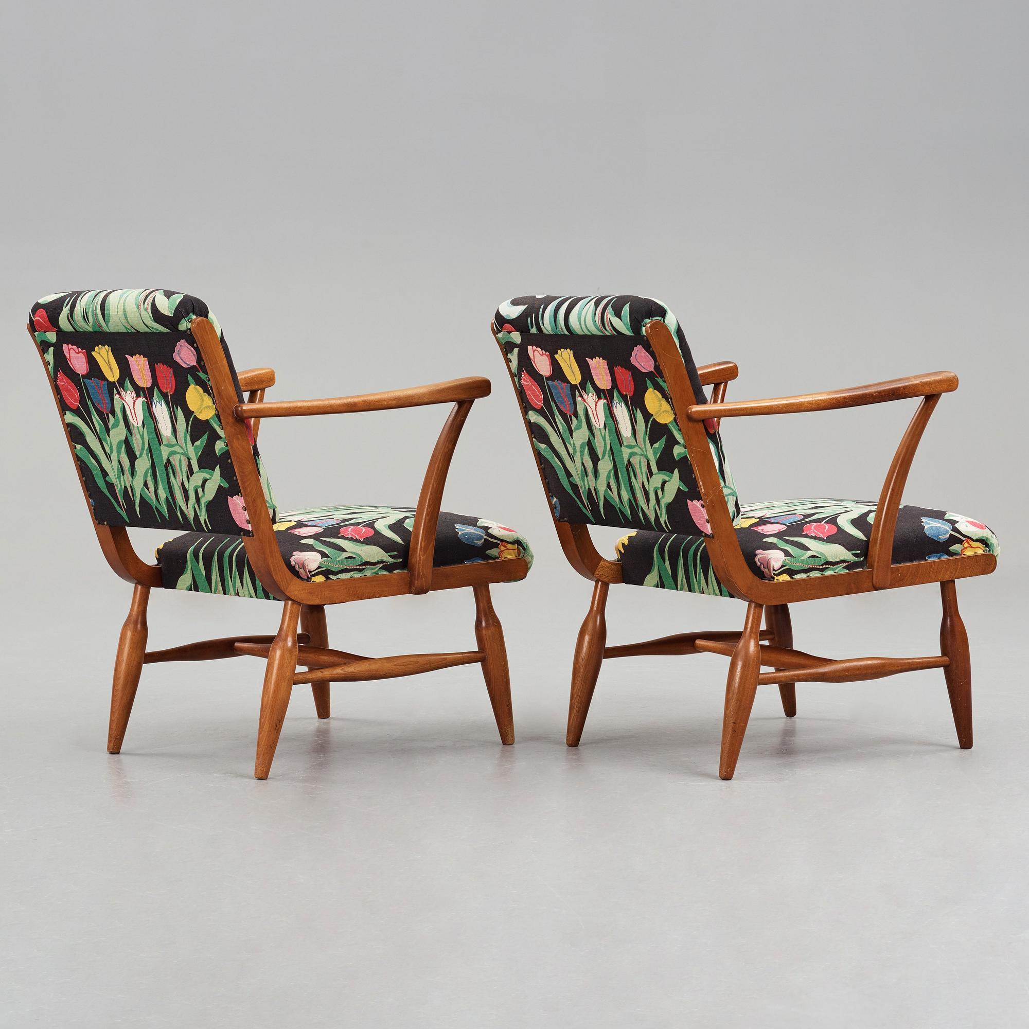 Josef Frank, two similar mahogany armchairs, Svenskt Tenn, model 638.