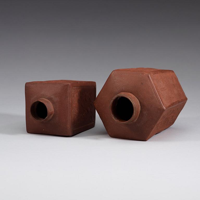 Two Yixing tea caddies, Qing dynasty (1644-1912).