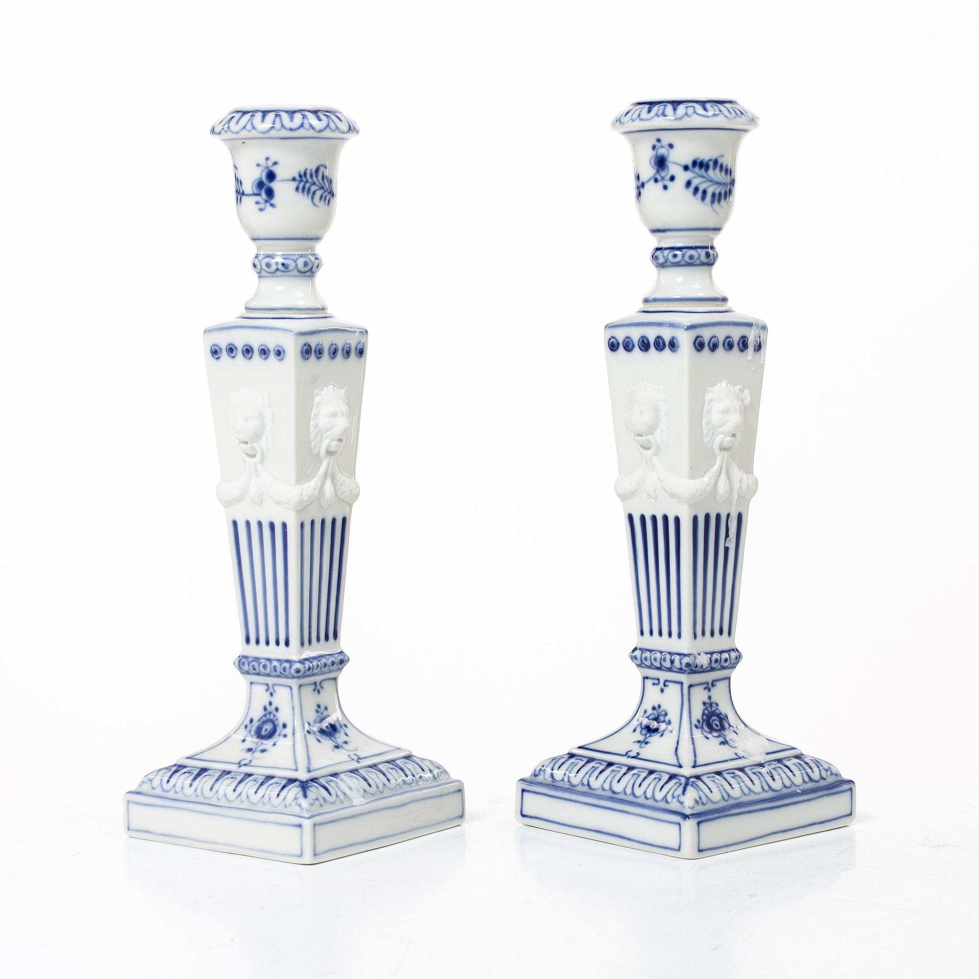 A pair of Royal Copenhagen 'Blue fluted' candle sticks, Denmark, 20th century.