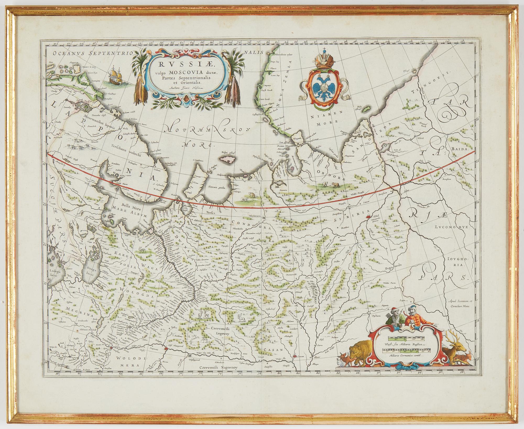 An 18th Century hand coloured map of Russia.
