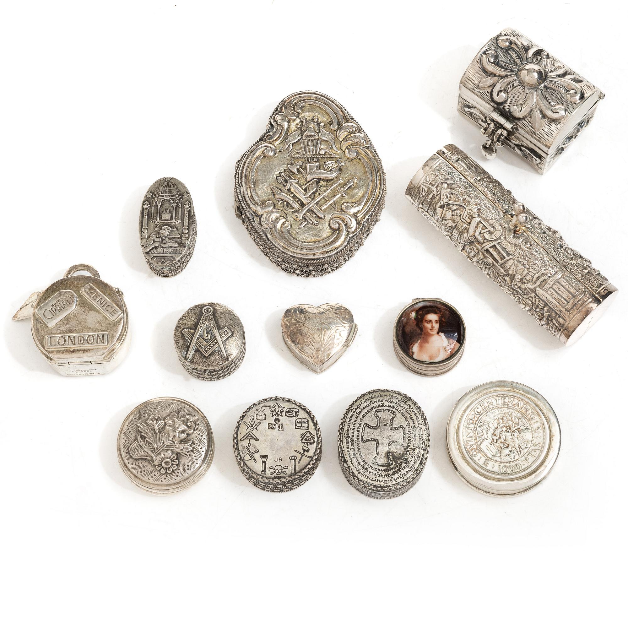 Boxes, 12 pcs, silver, including Birmingham year 2000.