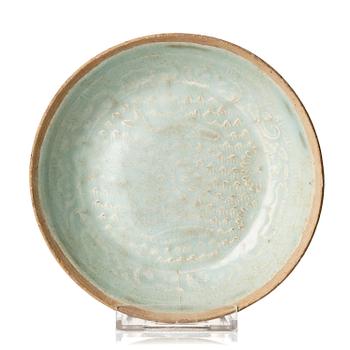 974. A qingbai dish with moulded decoration in pale celadon glaze, Southern Song dynasty (1127–1279).