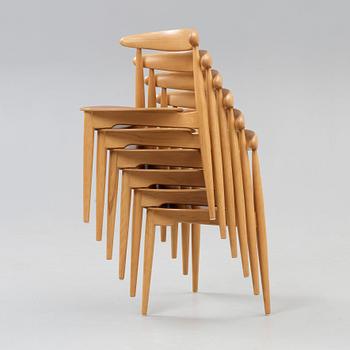 HANS J WEGNER, matgrupp, 6 st "Hjertestolen" och bord, Fritz Hansen, Danmark ca 1963.