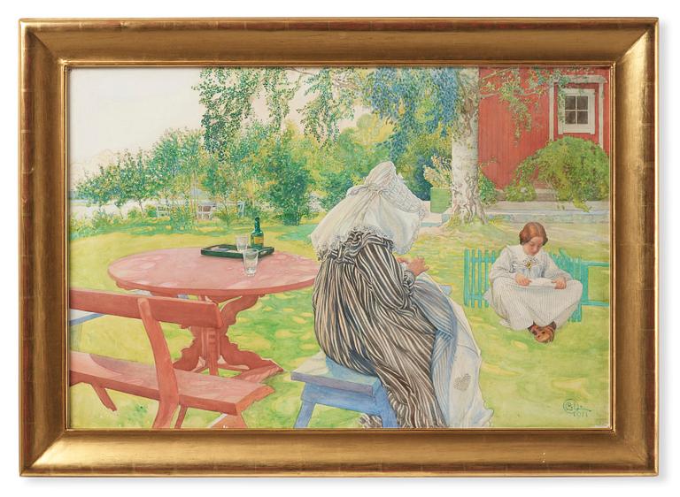 Carl Larsson, "Sommardag, Karin och Brita i trädgården" / "Sommartid".