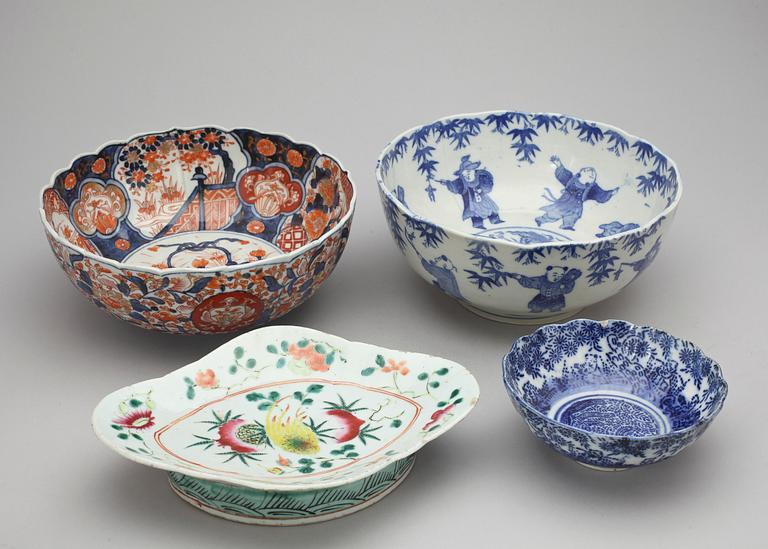 PARTI ORIENTALISKT, 7 delar, porslin, bland annat Kanton, Kina/Japan, 1800-/1900-tal.