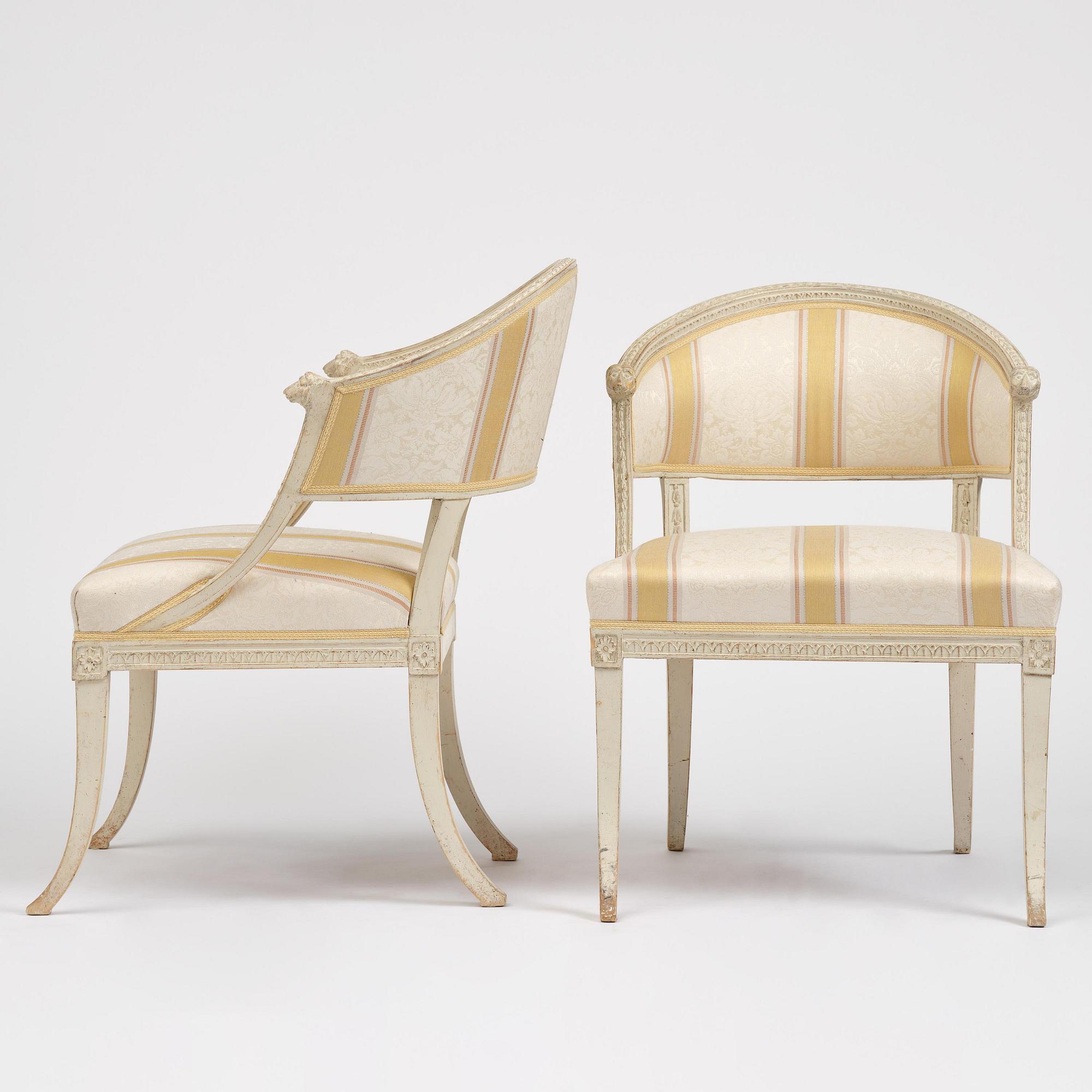 A matched pair of late Gustavian armchairs.