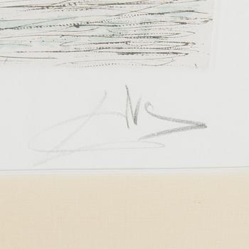 SALVADOR DALÍ, handkolorerad färgetsning med torrnål, sign o numr 124/150.
