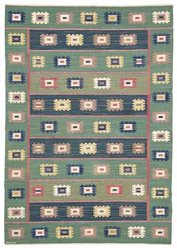 799A. CARPET. "Grön äng". Rölakan (flat weave).  x  cm. Signed AB MMF (AB Märta Måås-Fjetterström).
