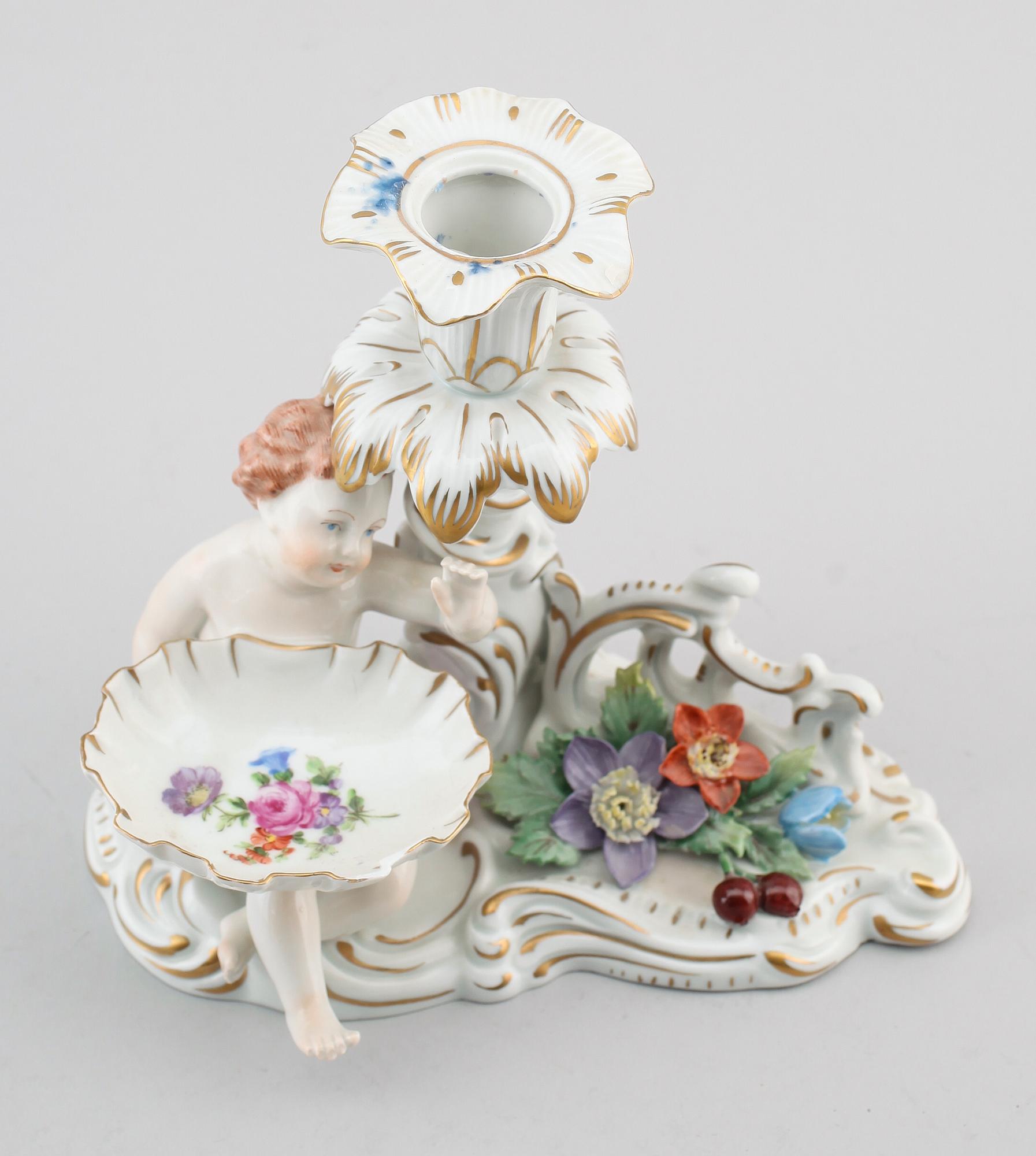 LJUSSTAKE, porslin, Dresden, 1900-talets mitt.
