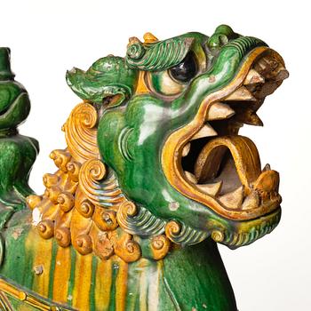 A massive green and yellow glazed joss stick holder, Ming dynasty (1368-1644).