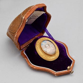 BROOCH, miniature painting by Fredrika Bremer, 1871.