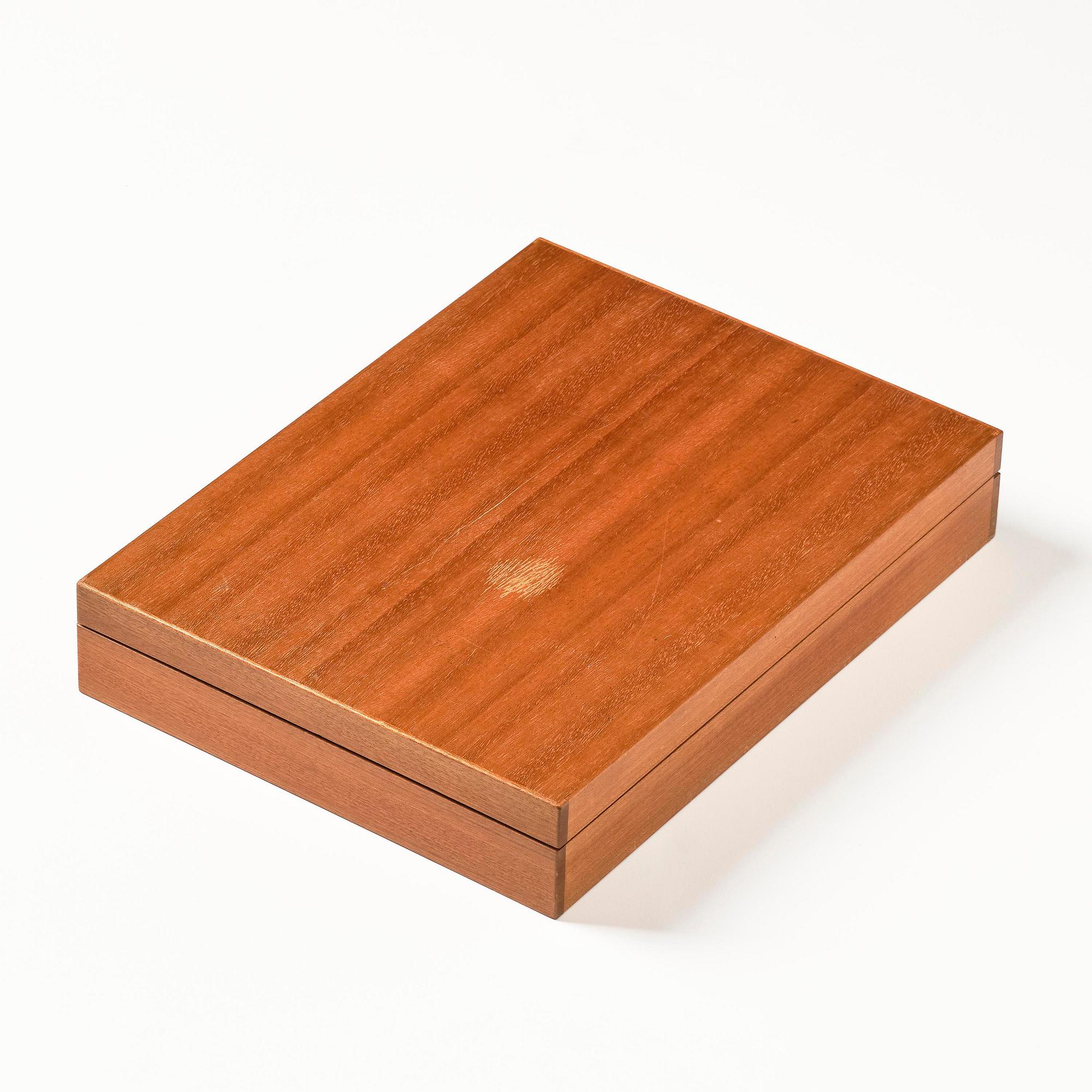 Berndt Friberg, a mahogany casket with stoneware miniatures, Gustavsberg Studio, no. 17.