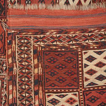 Matto, an antique Beshir, ca 285,5-289 x 144,5-164,5 cm (as well as several cm red and blue flat weave at the ends).