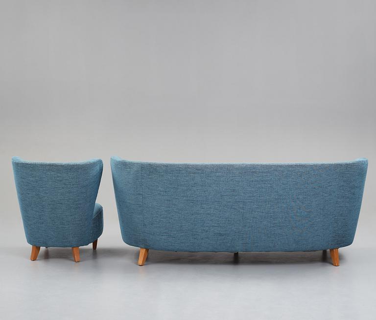 Johannes Brynte, a Swedish Modern sofa and chair for  Bryntes Möbler, Gävle, 1946.