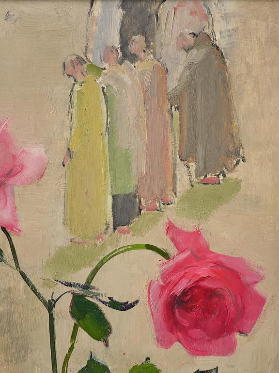 Olle Hjortzberg, Roses with figures in the background.