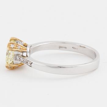 A round-cornered cut yellow diamond ring made in Napoli, Italy.