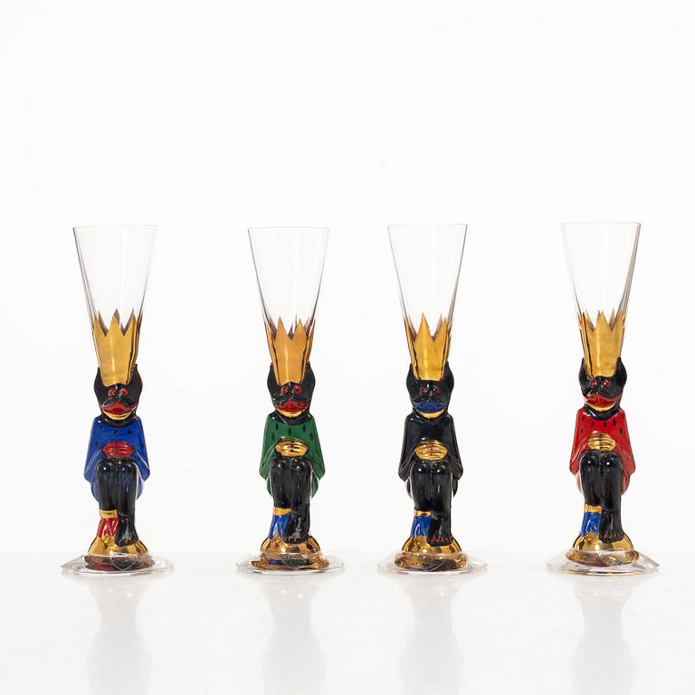 Gunnar Cyrén, snapsglas, 8 st, sk djävulsglas, ur Nobel-servisen, Orrefors.