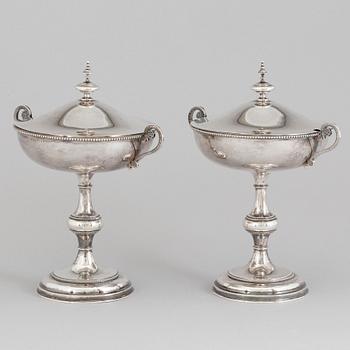 A PAIR OF SWEDISH SILVER SUGAR BOWLS by Gustaf Möllenborg, Stockholm 1877.