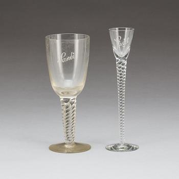 ÖL samt SNAPSGLAS, glas, 11+5st, 1940-TAL.