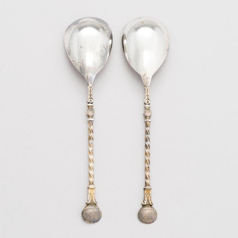 Petter Airaksinen, a pair of silver caviar spoons, Helsinki 1893.