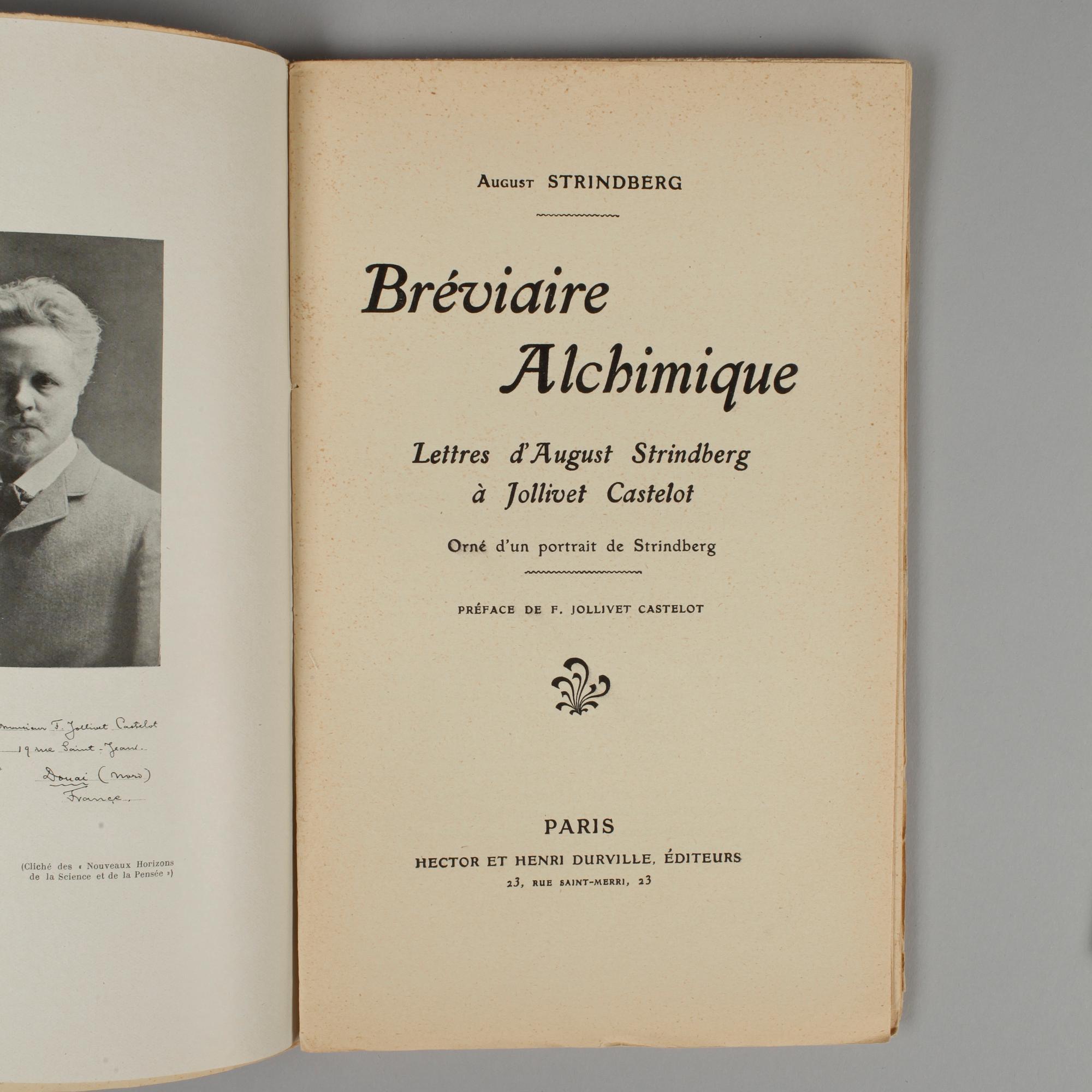BÖCKER, 2 vol, bla "Bréviaire Alchimique" av August Strindberg, Paris 1912.