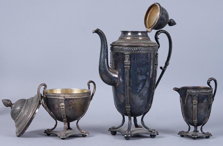 KAFFESERVIS, 3 delar, nysilver, 1900-tal.