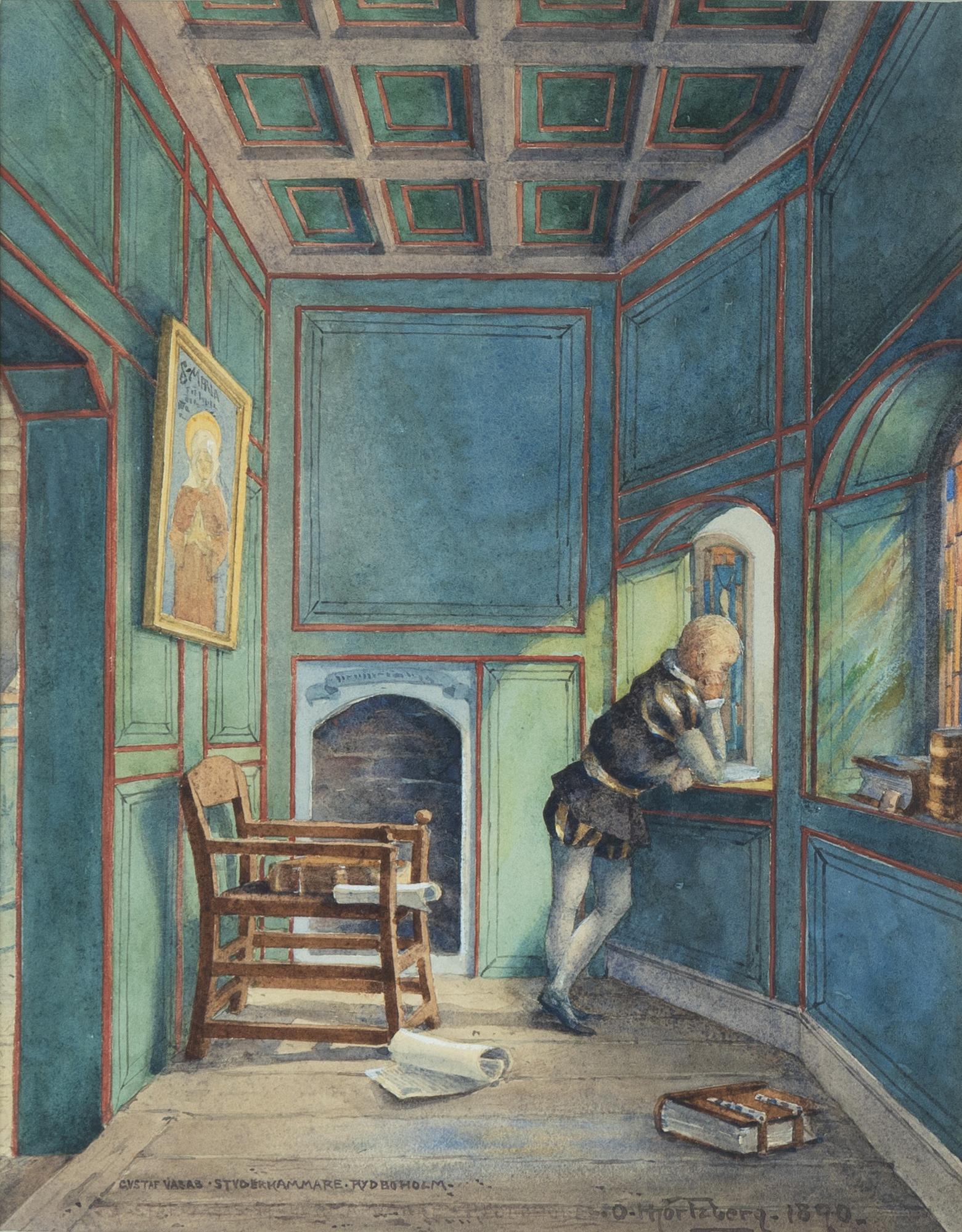 Olle Hjortzberg, akvarell, signerad och daterad 1890.