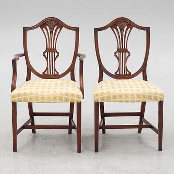 Chairs, 10 pcs and armchairs 2 pcs, Hepplewhite style. Second half of the 20th century.