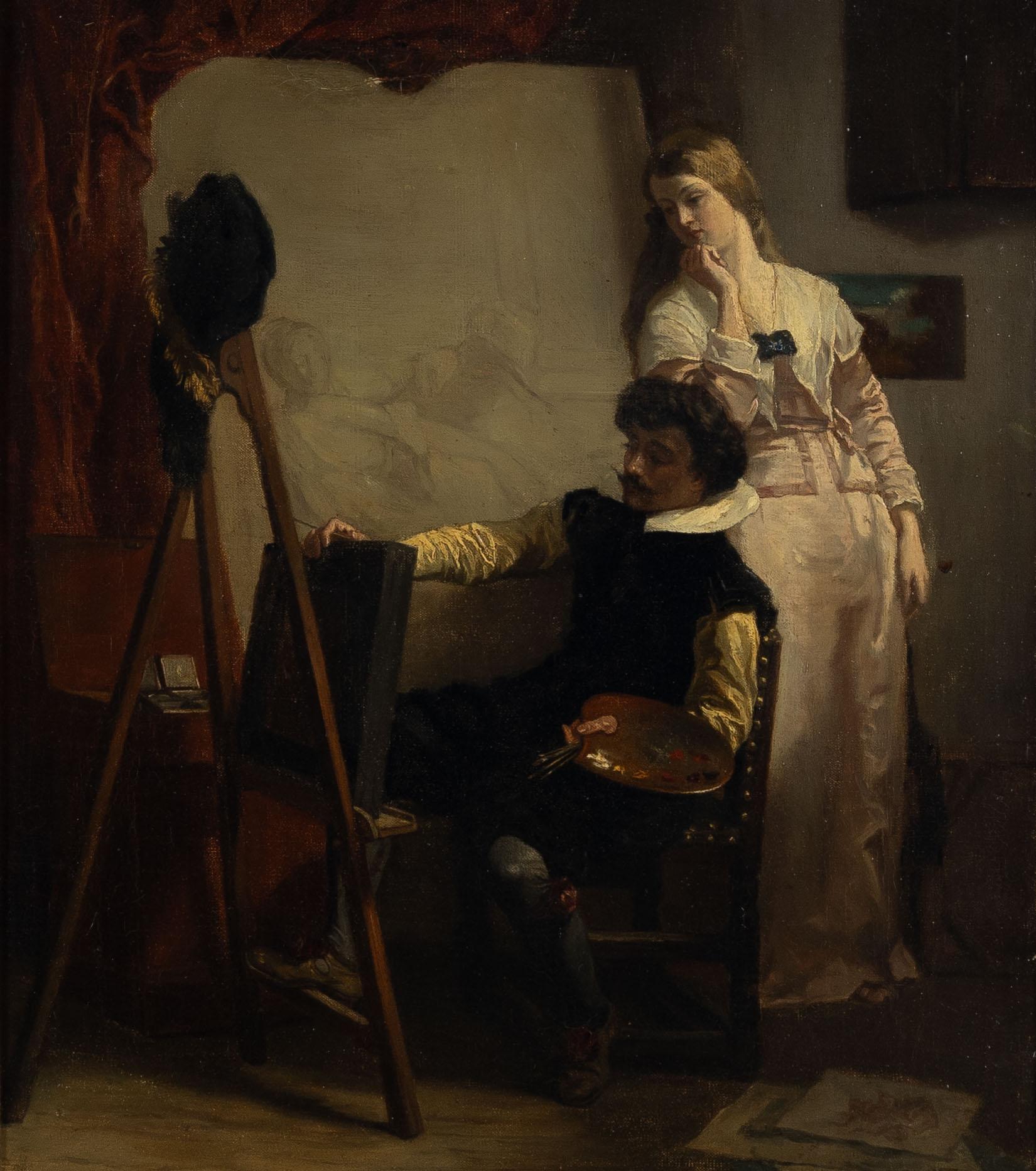 Okänd konstnär, 1800-tal, I ateljén.