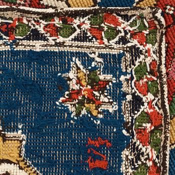 CARRIAGE CUSHION, EMBROIDERED. Probably south of Scania, Sweden, 1821. 45,5 x 98 cm.