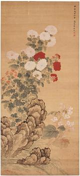 1037. Rullmålning, akvarell och tusch på siden, lagd på pannå. Signerad Yun Yuancheng, möjligen 1700-tal.