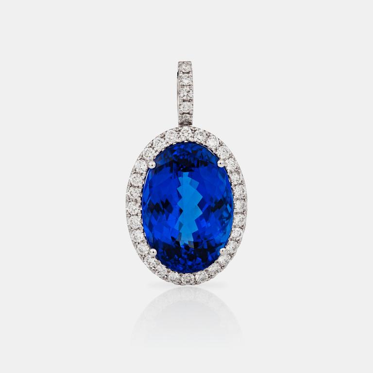 HÄNGE med tanzanit ca 12.00 ct samt briljantslipade diamanter, totalt 0.85 ct.