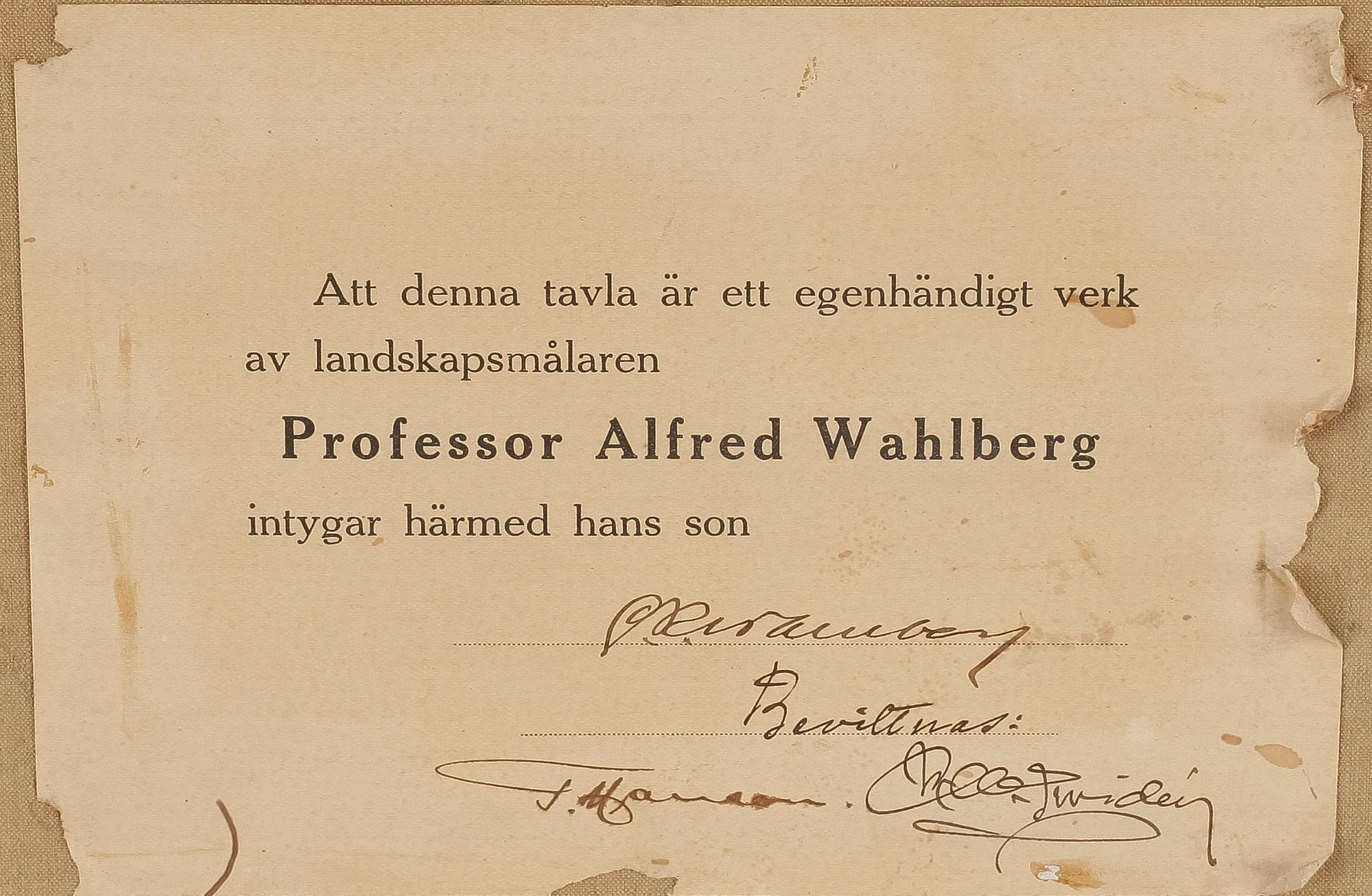 ALFRED WAHLBERG, olja på duk, osignerad intyg à tergo.