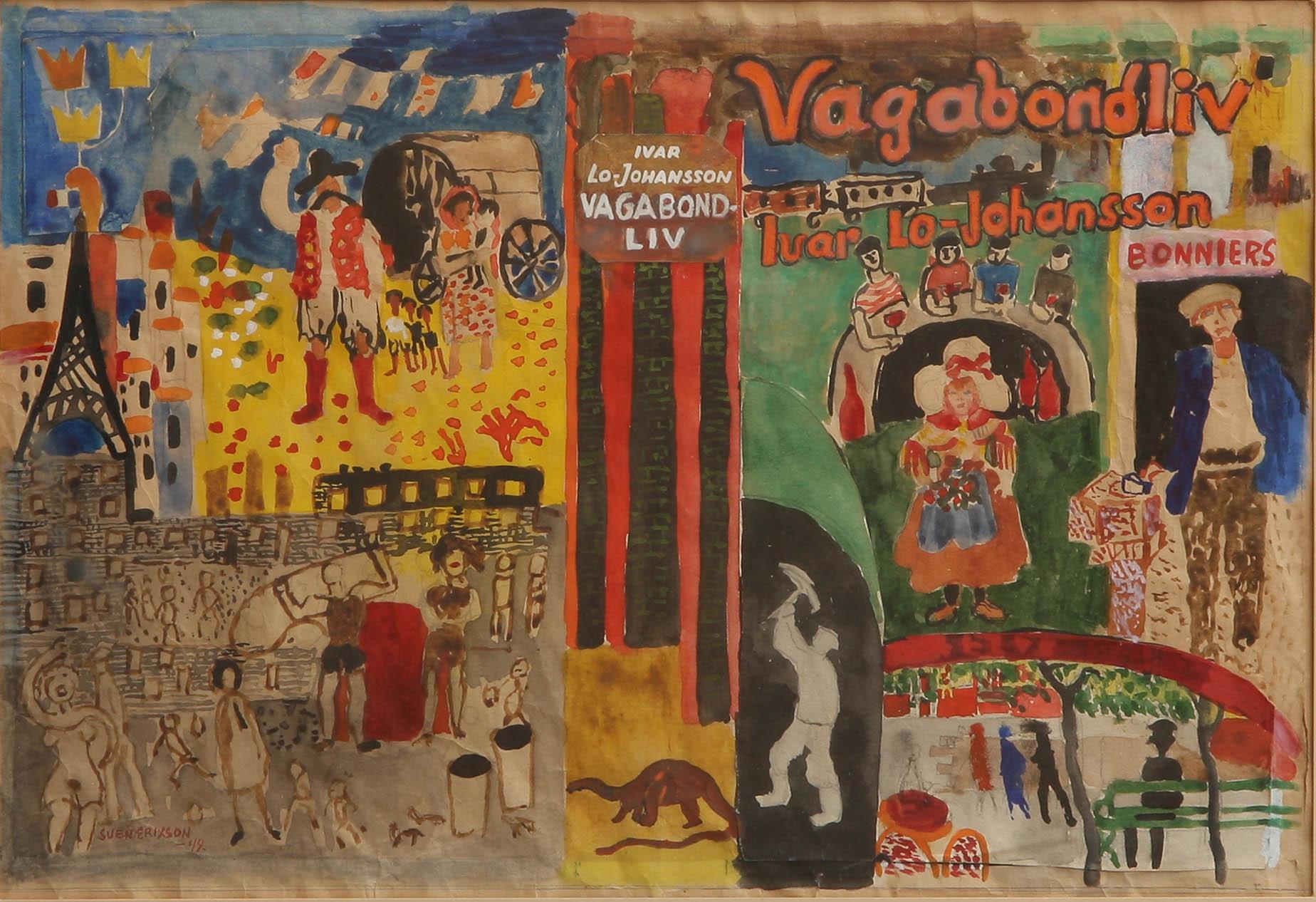 SVEN X:ET ERIXSON, akvarell m collage, sign o dat -49.